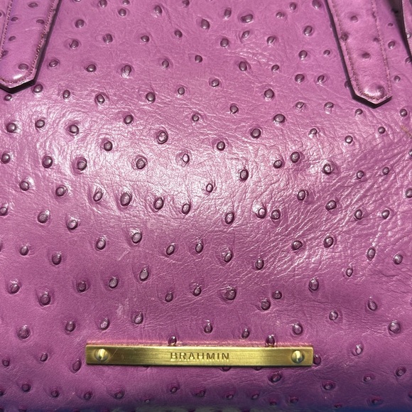 BRAHMIN LARGE TORI TOTE FIG NORMANDY OSTRICH EMBOSSED LEATHER PURPLE TYPE COLOR